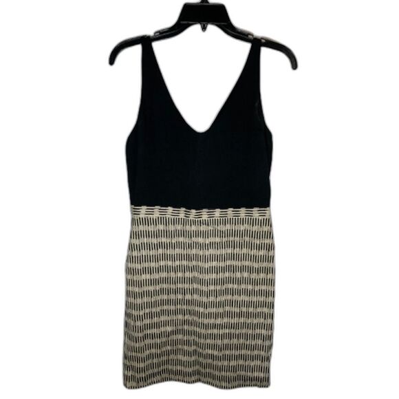 Loft double v neck color block dress BLACK TAN textured size 2 - Picture 1 of 7